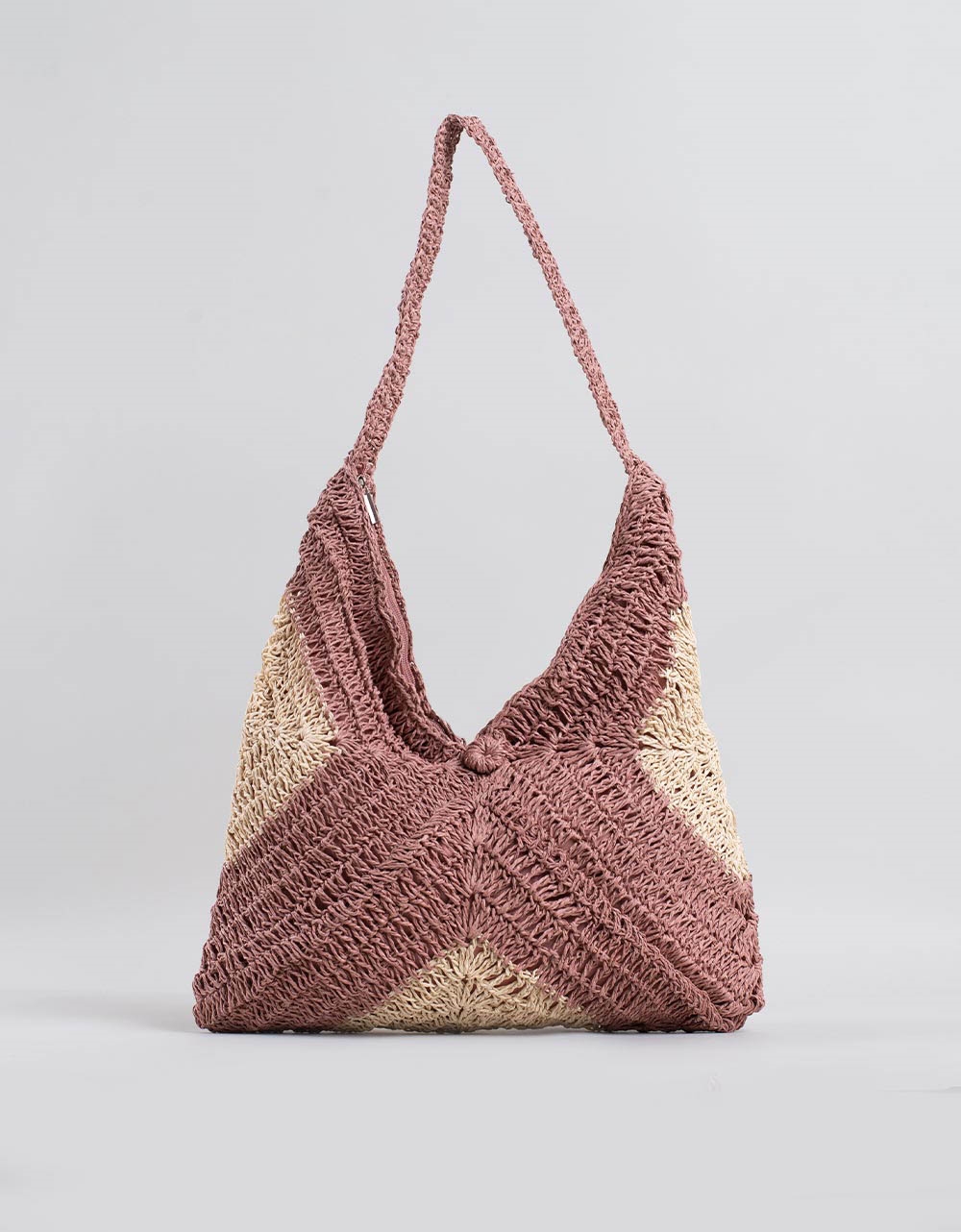 Εικόνα από Ψάθινη τσάντα ώμου με σχέδιο πλέξης Ροζ
