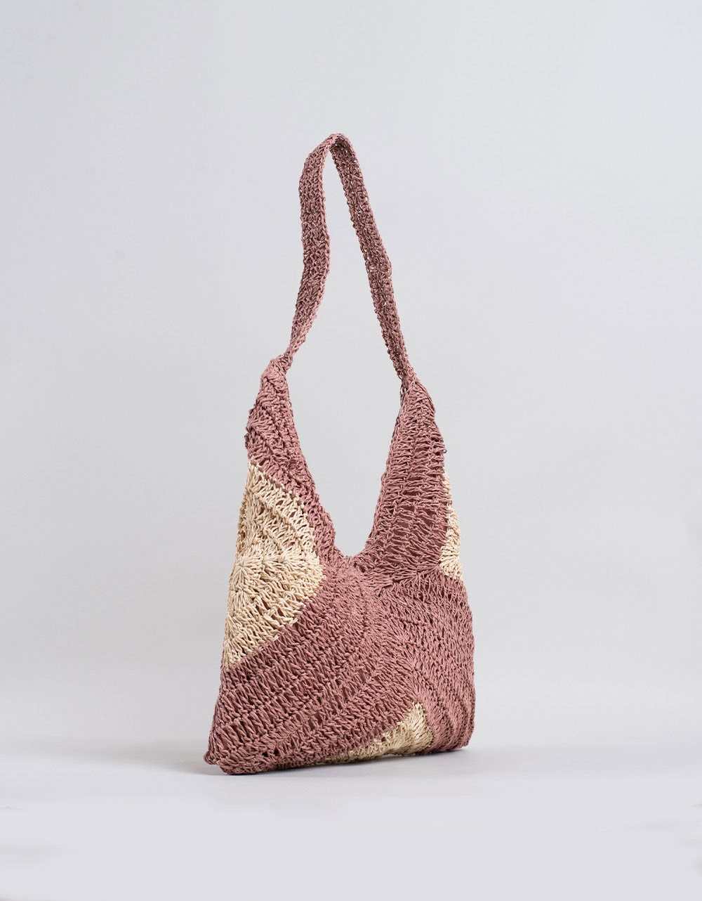 Εικόνα από Ψάθινη τσάντα ώμου με σχέδιο πλέξης Ροζ