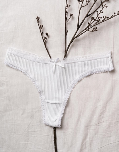 Εικόνα της Βαμβακερό string με δαντέλα ριπ Λευκό