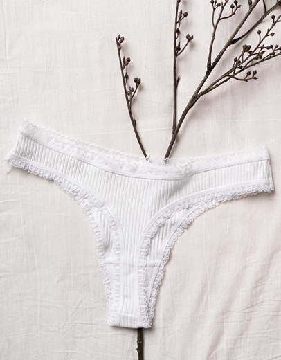 Εικόνα της Βαμβακερό string με δαντέλα ριπ Λευκό