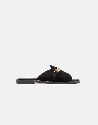 Εικόνα της Σανδάλια δερμάτινα ελληνικής κατασκευής με αλυσίδα στην φάσα Μαύρο