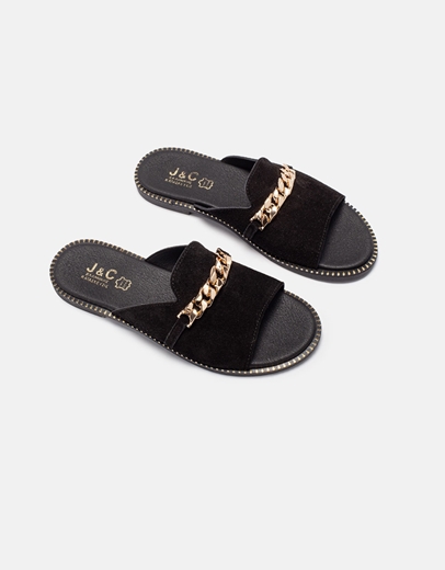 Εικόνα της Σανδάλια δερμάτινα ελληνικής κατασκευής με αλυσίδα στην φάσα Μαύρο