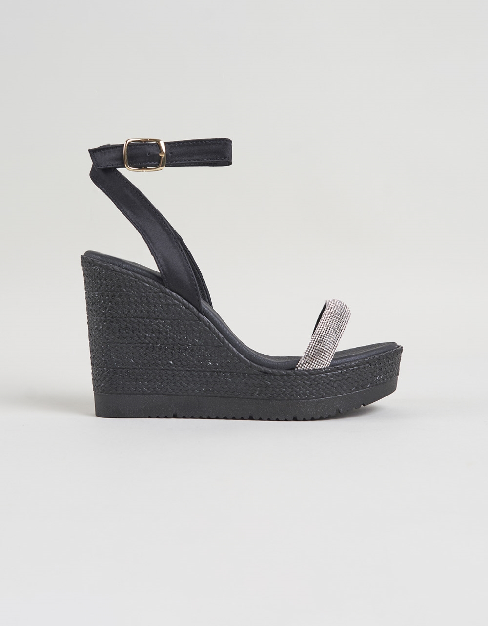 Εικόνα από Πλατφόρμες Ελληνικής Κατασκευής με μπαρέτα και λουράκι από strass Μαύρο