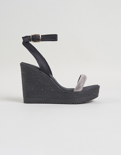 Εικόνα της Πλατφόρμες Ελληνικής Κατασκευής με μπαρέτα και λουράκι από strass Μαύρο