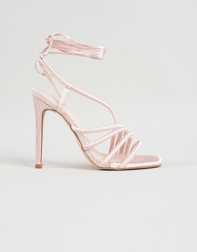 Εικόνα της Lace up σατέν πέδιλα με λεπτό τακούνι Nude