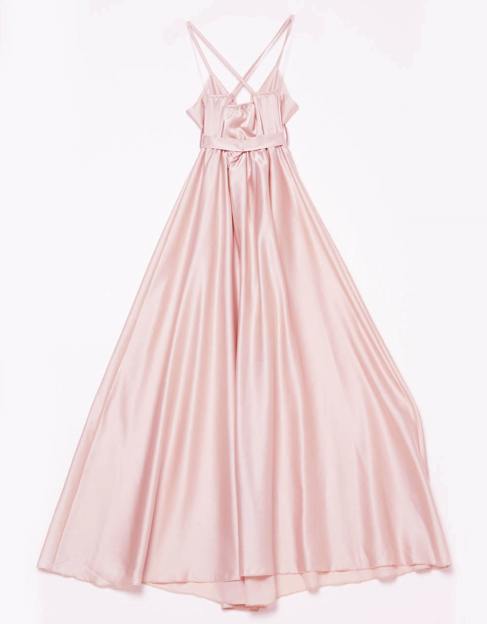 Εικόνα από Maxi σατέν φόρεμα κρουαζέ με λάστιχο στο στήθος Ροζ