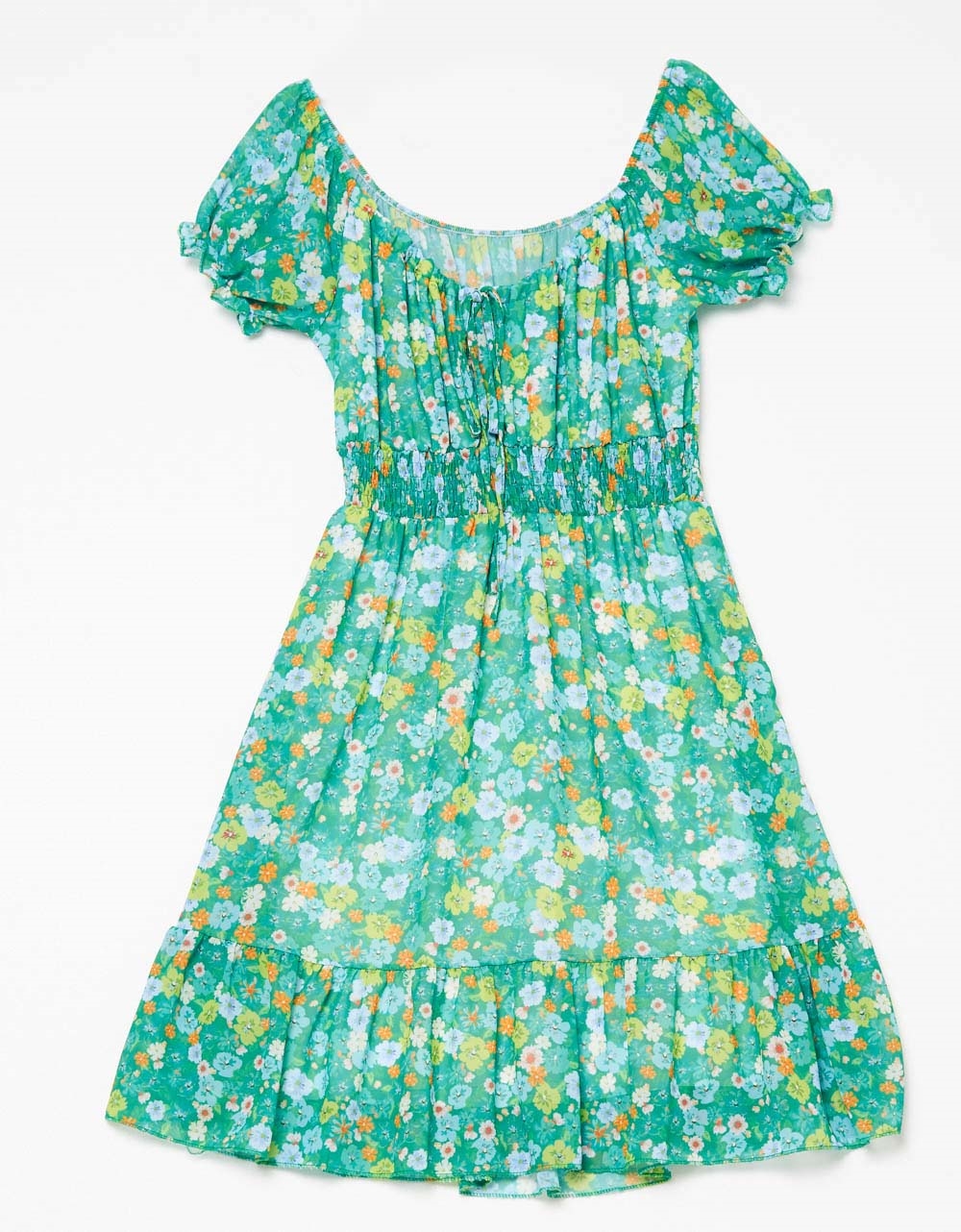 Εικόνα από Μίνι floral φόρεμα με βολάν Πράσινο