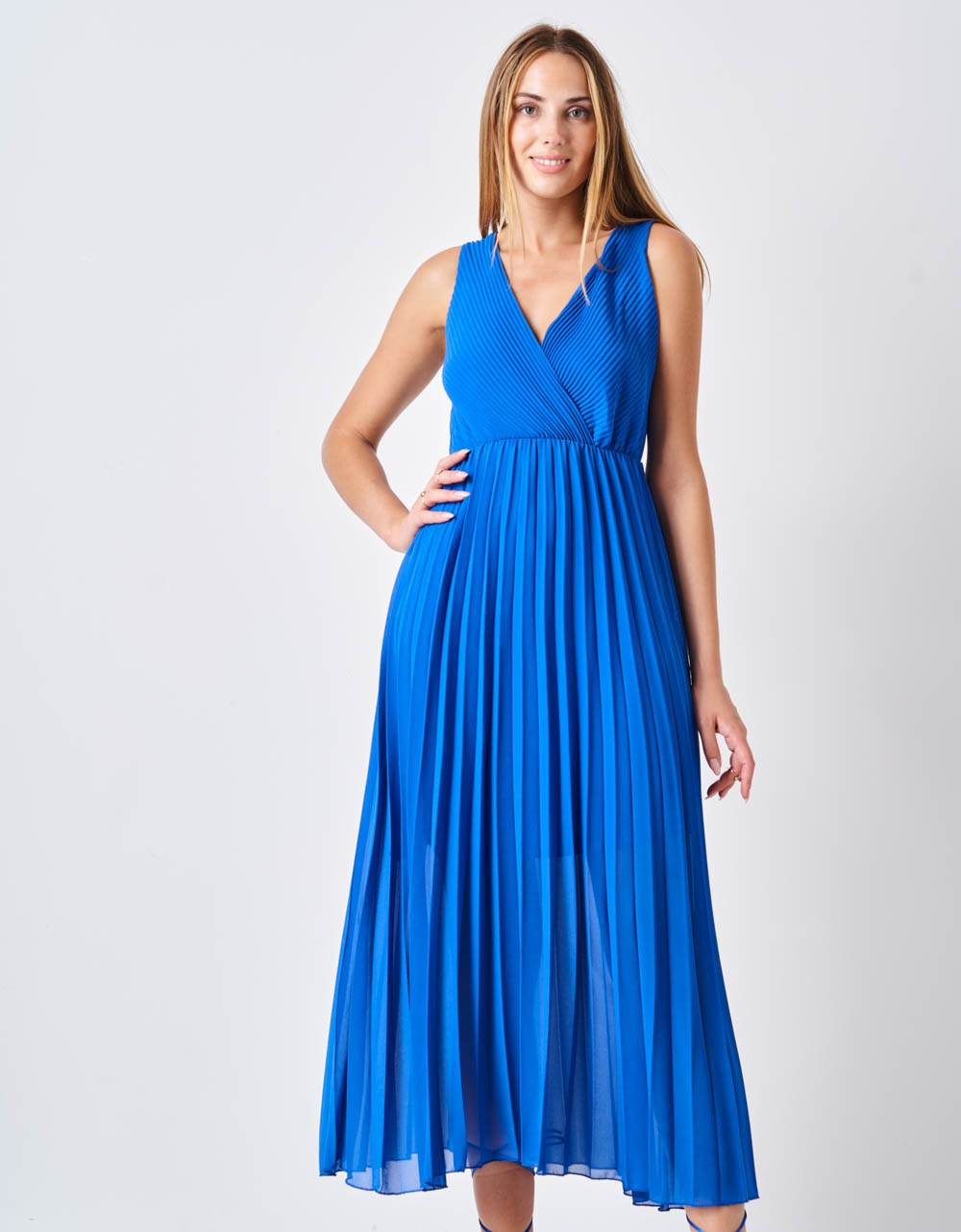 Εικόνα από Μάξι φόρεμα κρουαζέ αμάνικο Μπλε