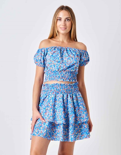 Εικόνα της Σετ φούστα και top floral Μπλε