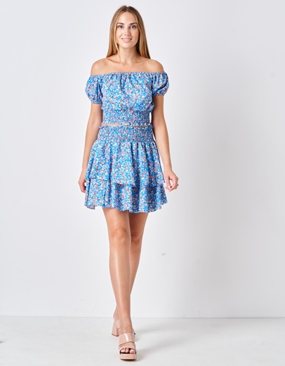 Εικόνα της Σετ φούστα και top floral Μπλε