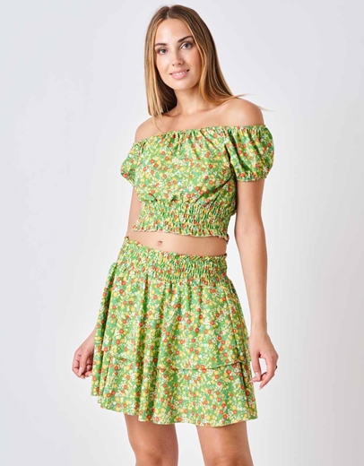 Εικόνα της Σετ φούστα και top floral Πράσινο