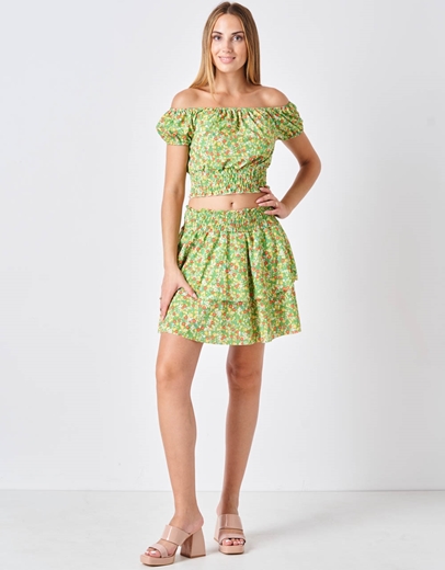 Εικόνα της Σετ φούστα και top floral Πράσινο