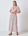 Εικόνα από Μάξι floral κρουαζέ φόρεμα Ροζ