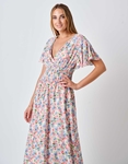 Εικόνα από Μάξι floral κρουαζέ φόρεμα Ροζ