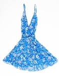 Εικόνα από Floral mini κρουαζέ φόρεμα με βολάν και ζώνη Μπλε