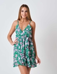 Εικόνα από Floral mini φόρεμα με λάστιχο στη μέση και βολάν Πράσινο