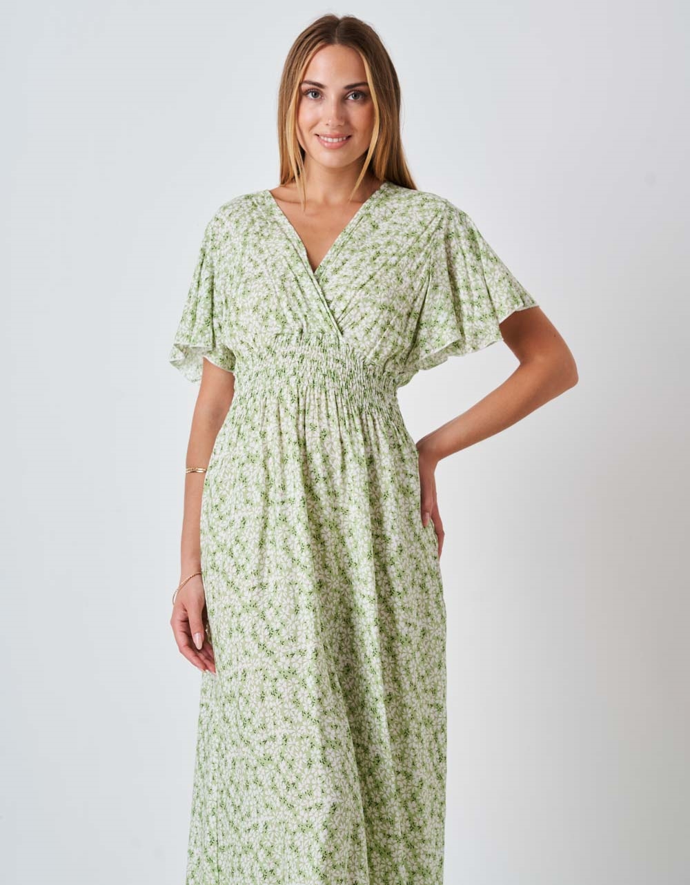 Εικόνα από Κρουαζέ μάξι φόρεμα με λουλούδια Πράσινο