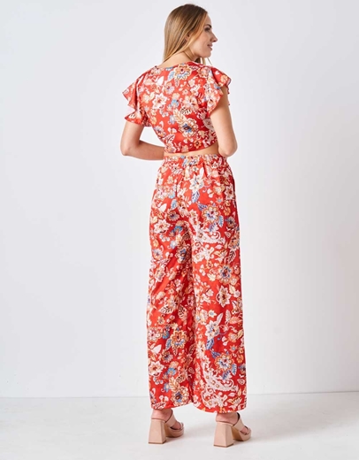 Εικόνα της Boho σετ crop top με παντελόνα Κόκκινο