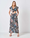 Εικόνα από Boho σετ crop top με παντελόνα Μαύρο