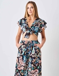 Εικόνα από Boho σετ crop top με παντελόνα Μαύρο