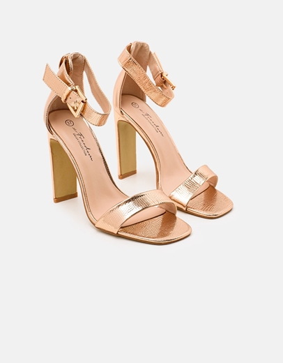 Εικόνα της Γυναικεία ψηλοτάκουνα πέδιλα με snake λεπτομέρειες Σαμπανί