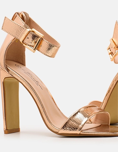 Εικόνα της Γυναικεία ψηλοτάκουνα πέδιλα με snake λεπτομέρειες Σαμπανί