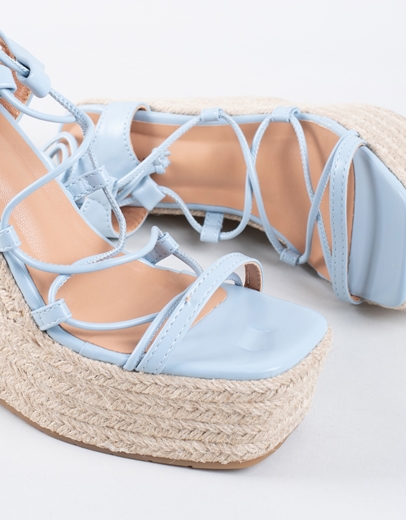 Εικόνα της Open heel πλατφόρμες με κορδόνια Σιέλ