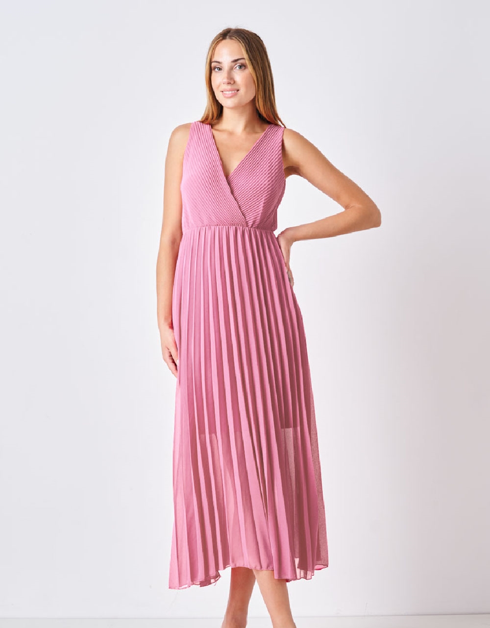 Εικόνα από Μάξι φόρεμα κρουαζέ αμάνικο Ροζ