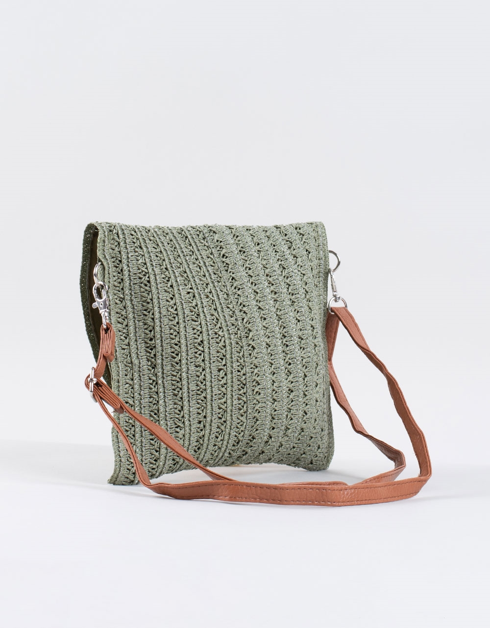 Εικόνα από Ψάθινη τσάντα φάκελος με λουράκι Πράσινο