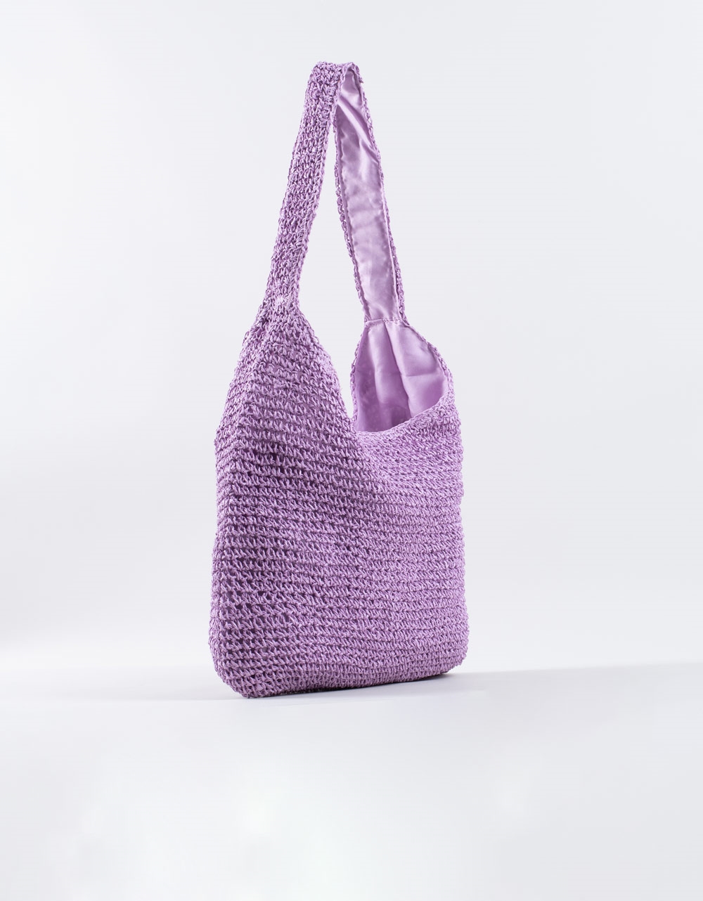 Εικόνα από Γυναικεία τσάντα ώμου ψάθινη μονόχρωμη Λιλά