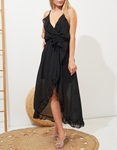 Εικόνα από Ασύμμετρο κρουαζέ μάξι φόρεμα με βολάν Μαύρο