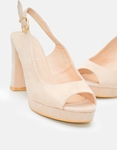 Εικόνα από Πέδιλα suede peep toe με φιάπα Nude