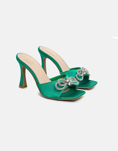 Εικόνα της Mules με διακοσμητικό φιόγγο από strass Πράσινο
