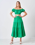 Εικόνα από Σετ off shoulder top και φούστα με βολάν Πράσινο
