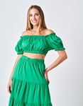 Εικόνα από Σετ off shoulder top και φούστα με βολάν Πράσινο