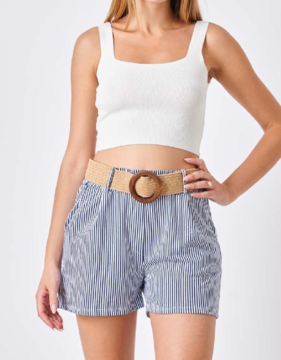 Εικόνα της Σορτς με λάστιχο στη μέση και ζώνη Μπλε