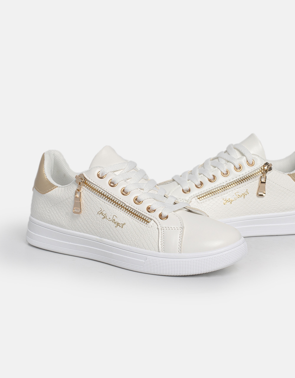 Εικόνα από Sneakers με διακοσμητικό φερμουάρ στο πλαϊνό μέρος Λευκό/Χρυσό