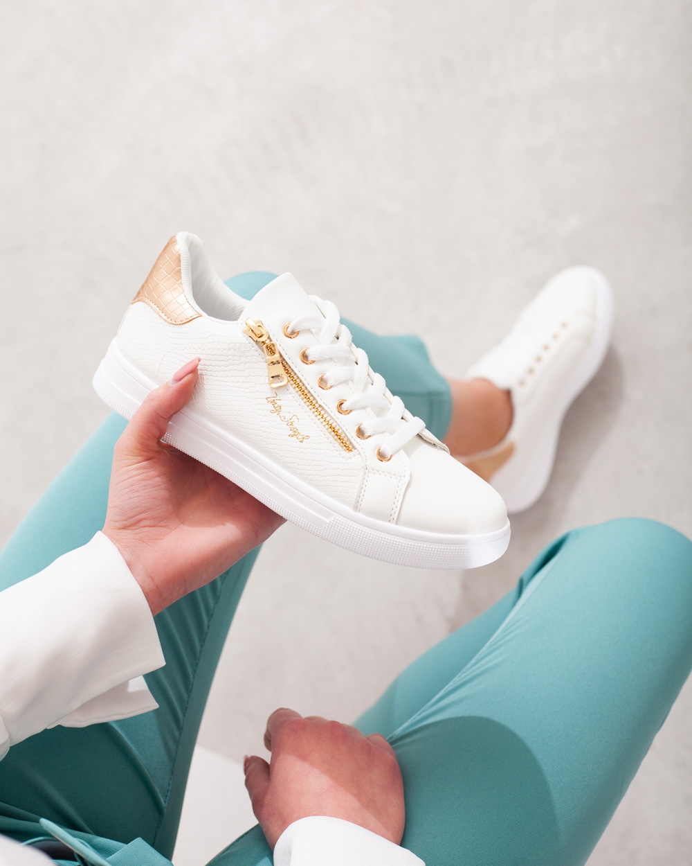 Εικόνα από Sneakers με διακοσμητικό φερμουάρ Λευκό/Σαμπανί