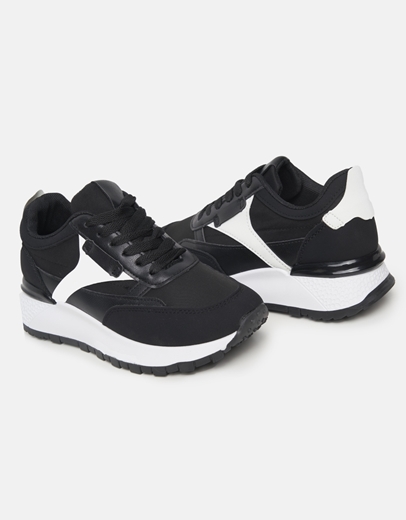 Εικόνα της Sneakers με διπλή σόλα και συνδυασμό υλικών Μαύρο
