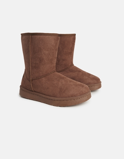 Εικόνα της Suede μποτάκια flat με γουνάκι εσωτερικά Καφέ