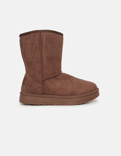 Εικόνα της Suede μποτάκια flat με γουνάκι εσωτερικά Καφέ