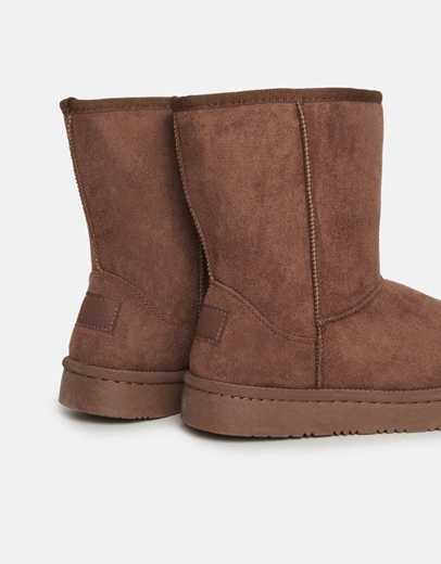 Εικόνα της Suede μποτάκια flat με γουνάκι εσωτερικά Καφέ