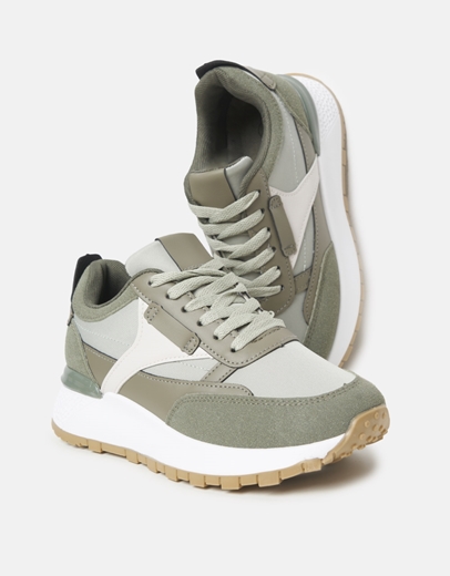 Εικόνα της Sneakers με διπλή σόλα και συνδυασμό υλικών Πράσινο