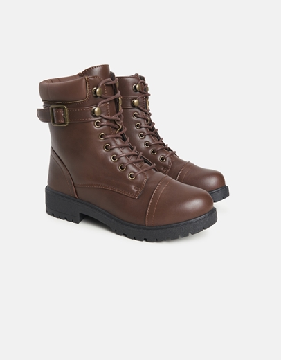 Εικόνα της Μποτάκια με κορδόνια και μεταλλικές λεπτομέρειες Καφέ