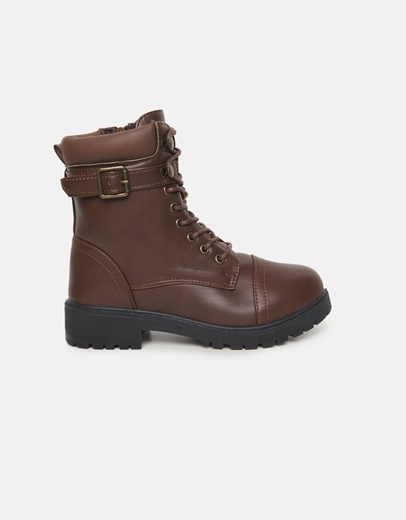 Εικόνα της Μποτάκια με κορδόνια και μεταλλικές λεπτομέρειες Καφέ