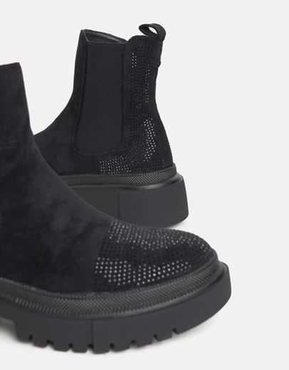 Εικόνα της Μποτάκια με strass και διπλή τρακτερωτή σόλα Μαύρο