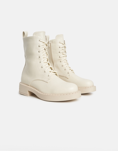 Εικόνα της Μονόχρωμα μποτάκια με κορδόνια και φερμουάρ Μπεζ