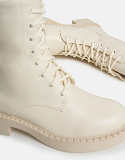 Εικόνα της Μονόχρωμα μποτάκια με κορδόνια και φερμουάρ Μπεζ