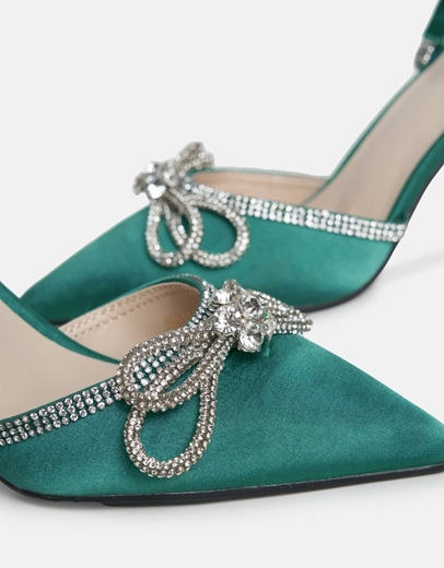Εικόνα της Σατέν γόβες με ανοιγματα στο πλάι και strass Πράσινο