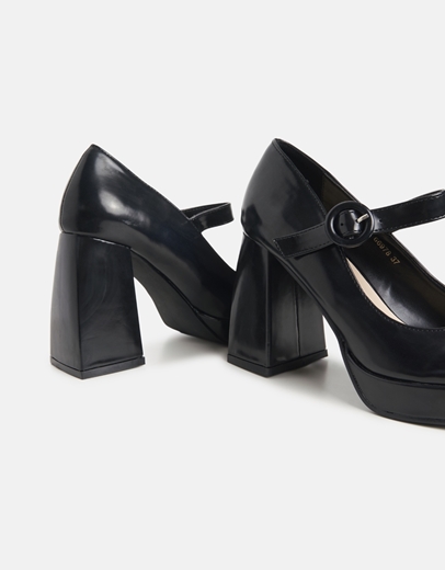 Εικόνα της Basic Mary Jane γόβες με τετράγωνο τακούνι Μαύρο